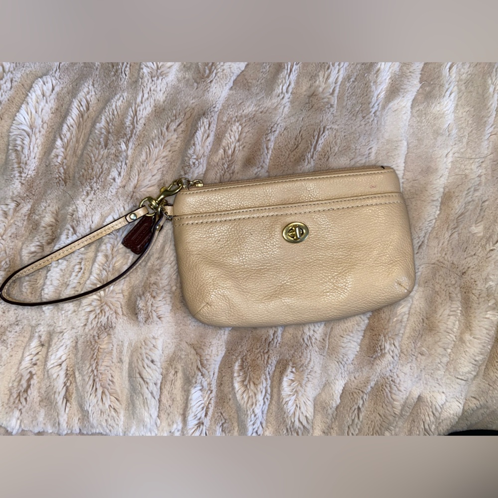 Coach Cream Leather Wristlet